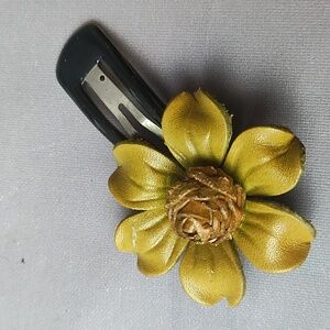 Greenish Brown hand crafted leather flower barrette hair clip